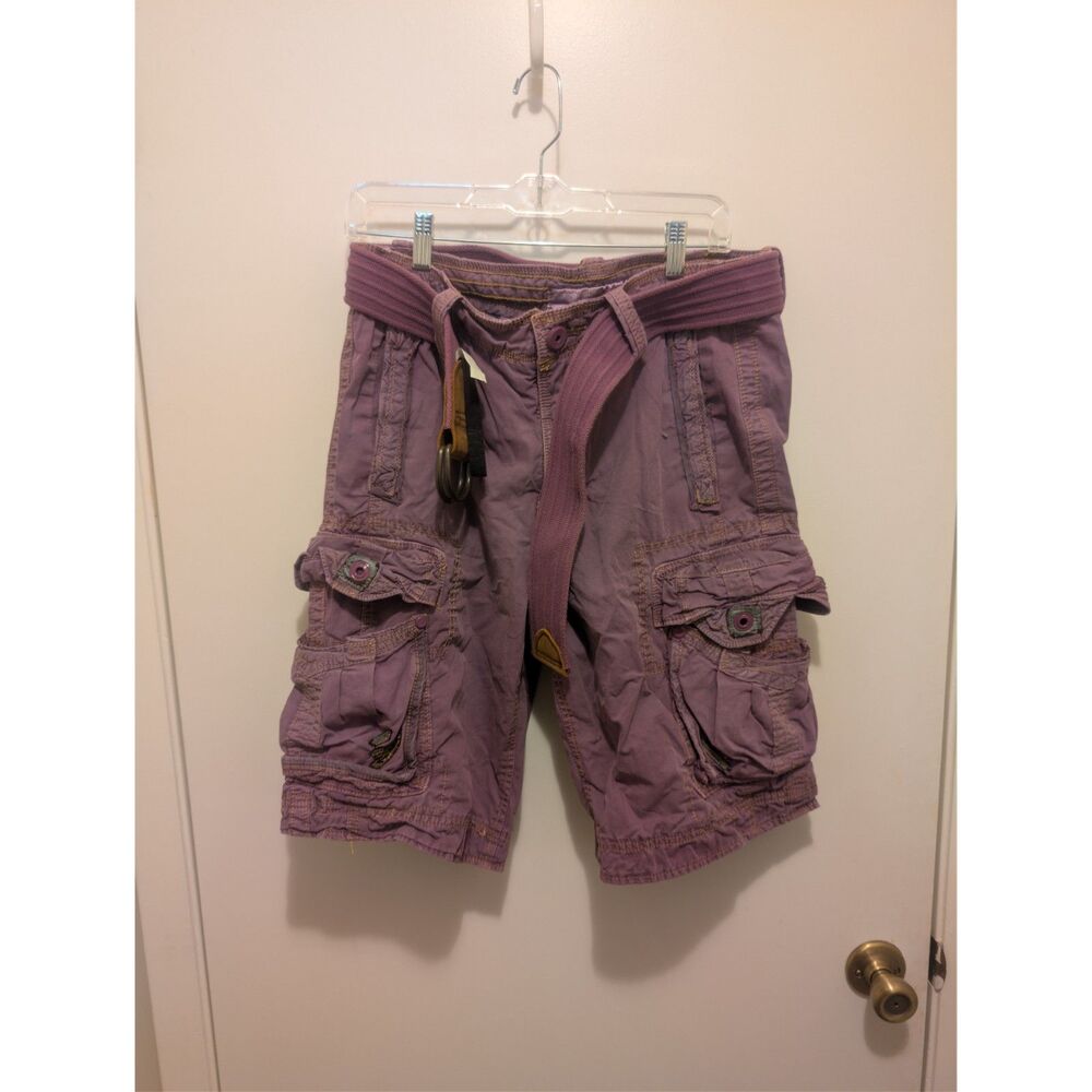 Vintage Jetlag cargo shorts in a distinctive purple/mauve color with contrasting